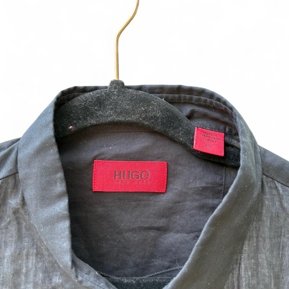 Black Button-Up Shirt with White Accents - Picture 2 of 4